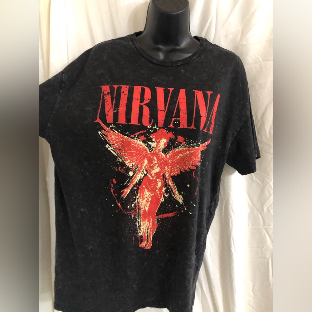 Nirvana red in utero graphic print black vintage wash tshirt size L BRAND NEW